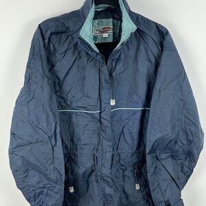 Christopher J Windbreaker Jacket Size M Blue Long Sleeve Full ZIp Hook Loop Line